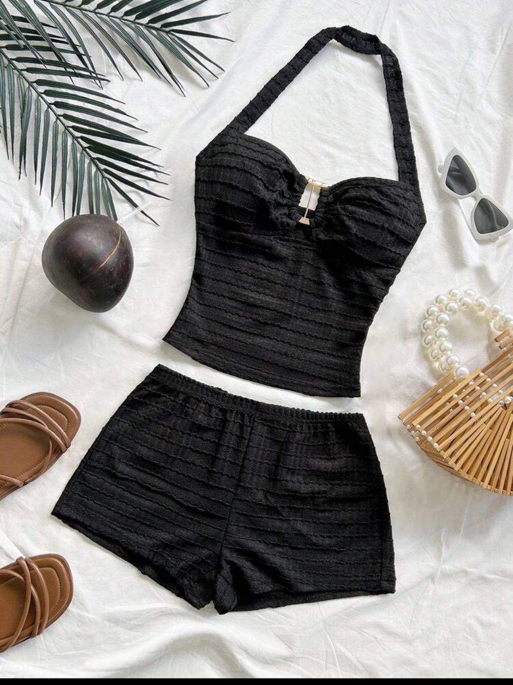 Black Women's Two-Piece Halter Tankini Set